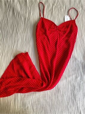 Retro Style Polkadot Spaghetti Strap Sweetheart Midi Dress